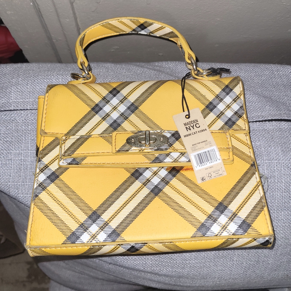 Madden NYC Yellow Plaid Top-Handle Bag